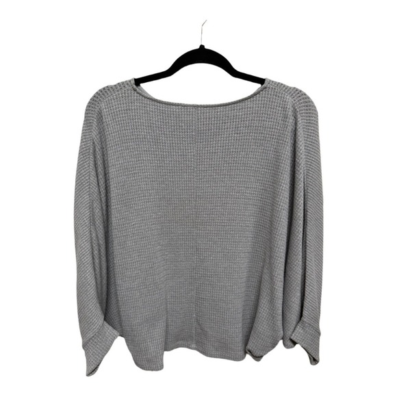 Anthropologie THML Waffle Knit Solid Gray Batwing Cropped Sweater Size Medium - Picture 4 of 6